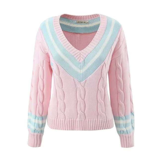 Cable knit tennis jumper and pleated skirt set-DESTINY