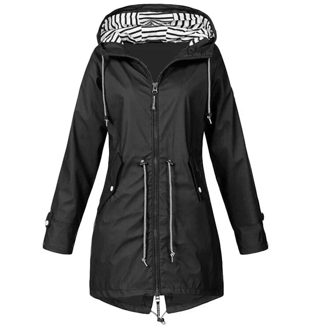 Waterproof rain jacket with hood and outer pockets - High-quality craftsmanship for durability - Stylish design for modern women-DESTINY