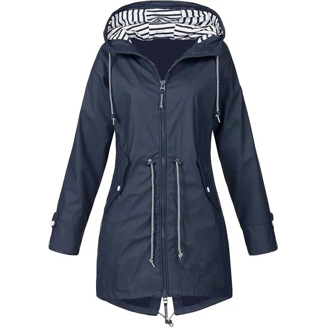 Waterproof rain jacket with hood and outer pockets - High-quality craftsmanship for durability - Stylish design for modern women-DESTINY