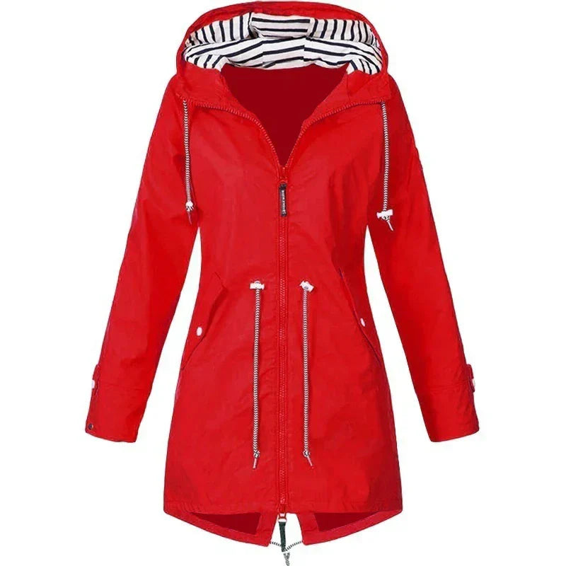 Waterproof rain jacket with hood and outer pockets - High-quality craftsmanship for durability - Stylish design for modern women-DESTINY