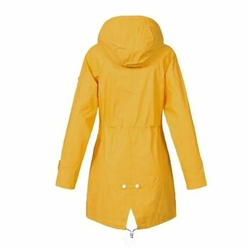 Women's waterproof hoodie trench coat with drawstring waist, zip and outer pockets-DESTINY