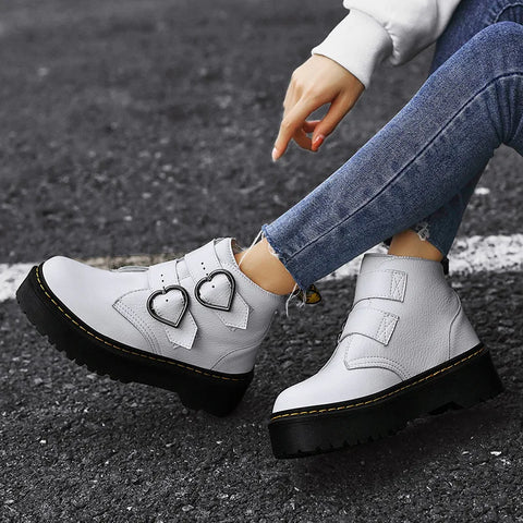 Fashionable ankle boots with heart-shaped buckles-DESTINY