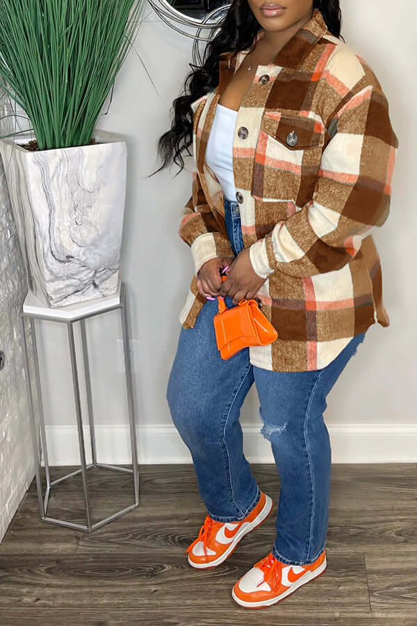 Fashion Plaid Flap Pocket Jacket-DESTINY