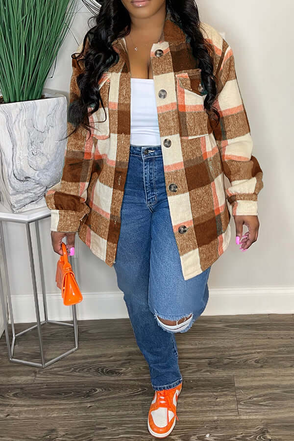 Fashion Plaid Flap Pocket Jacket-DESTINY