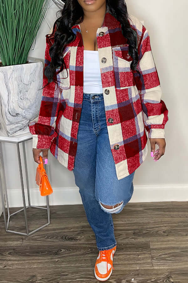 Fashion Plaid Flap Pocket Jacket-DESTINY