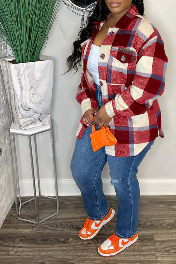 Fashion Plaid Flap Pocket Jacket-DESTINY