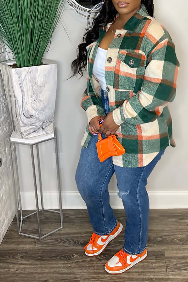 Fashion Plaid Flap Pocket Jacket-DESTINY