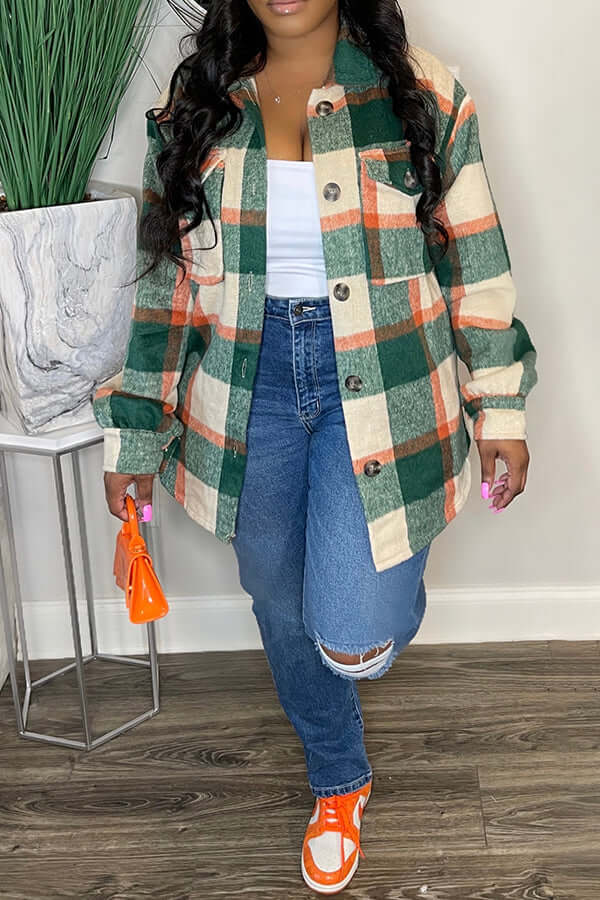 Fashion Plaid Flap Pocket Jacket-DESTINY