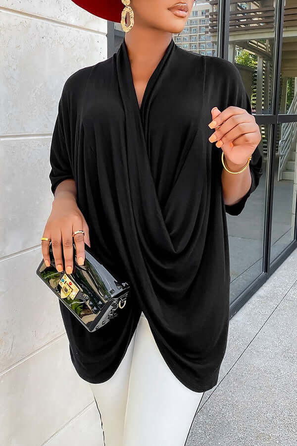 Fashion V Neck Pleated Blouses-DESTINY