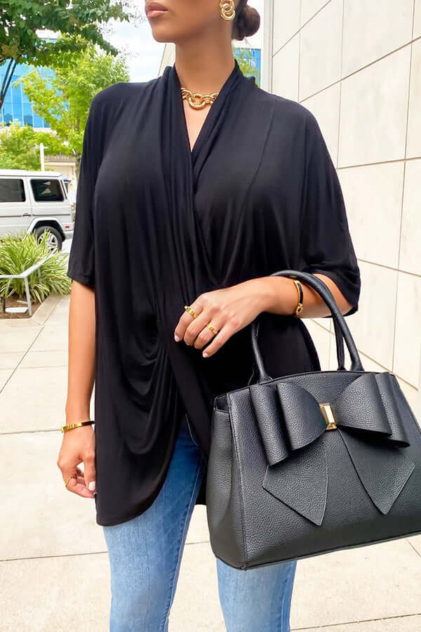 Fashion V Neck Pleated Blouses-DESTINY