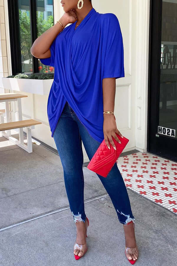 Fashion V Neck Pleated Blouses-DESTINY