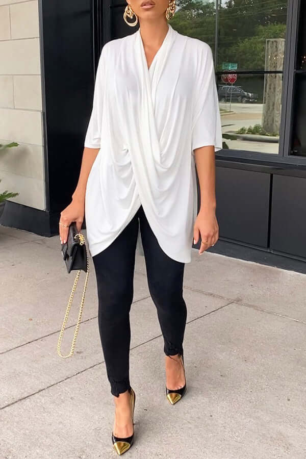 Fashion V Neck Pleated Blouses-DESTINY