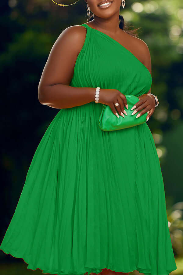 One Shoulder Ruffle Hem Dress-DESTINY