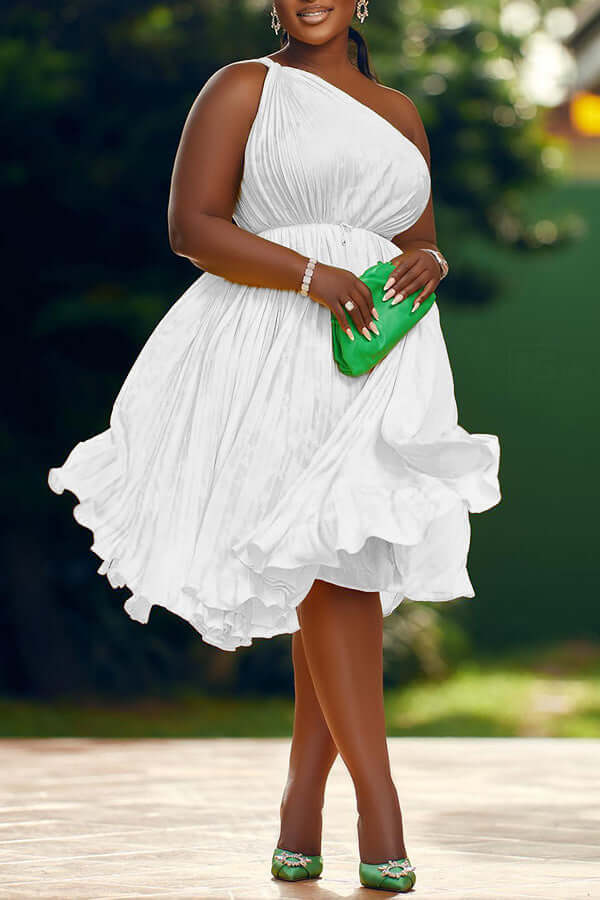 One Shoulder Ruffle Hem Dress-DESTINY