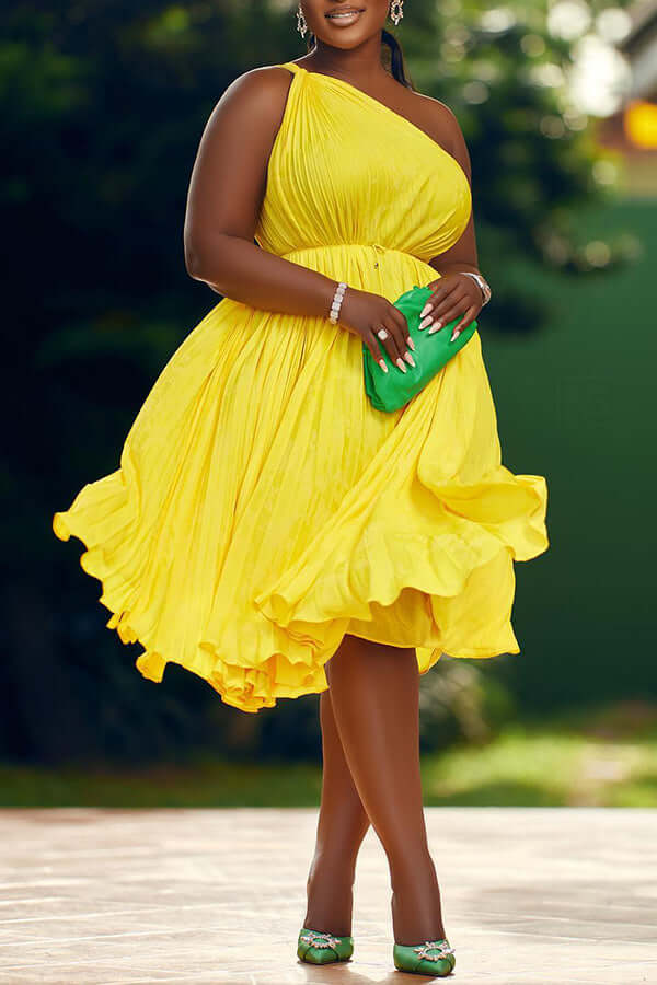 One Shoulder Ruffle Hem Dress-DESTINY