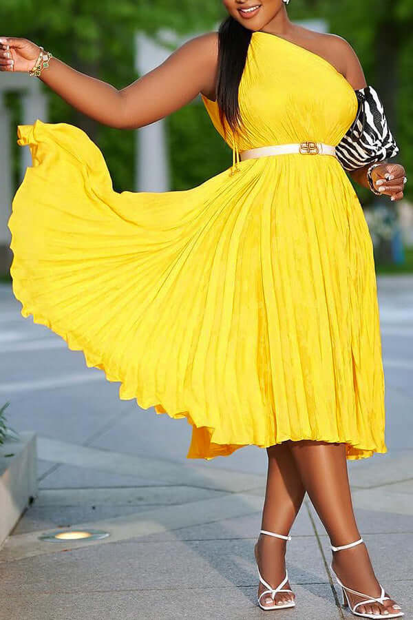 One Shoulder Ruffle Hem Dress-DESTINY