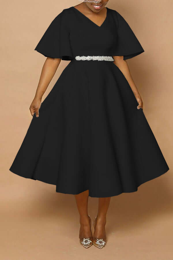 Elegant V-Neck Flutter Sleeve Dress-DESTINY