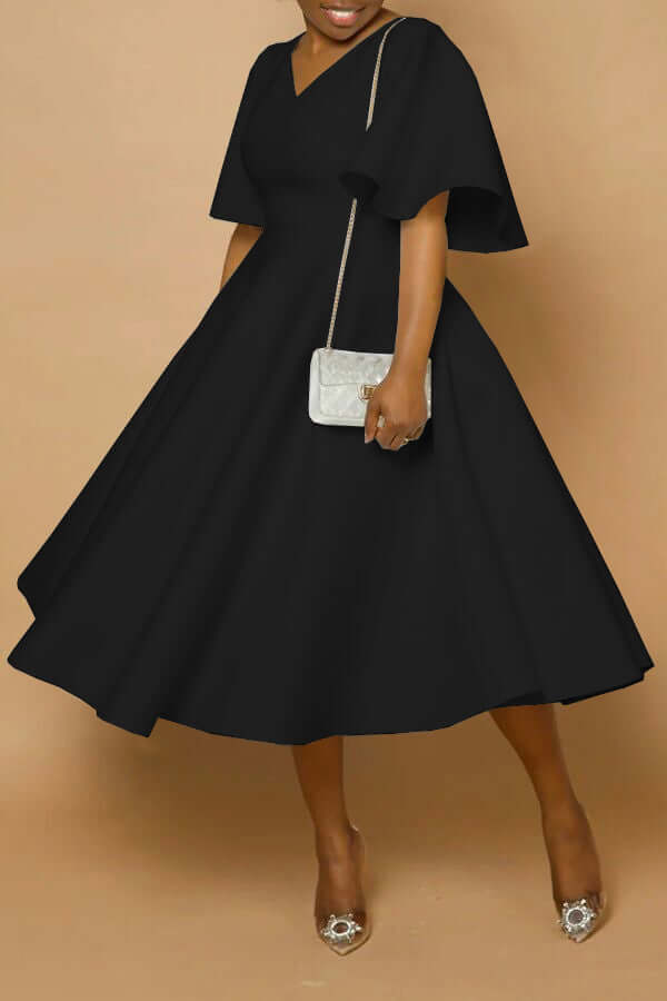 Elegant V-Neck Flutter Sleeve Dress-DESTINY