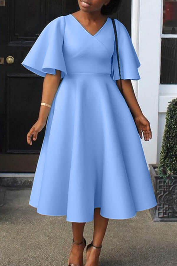 Elegant V-Neck Flutter Sleeve Dress-DESTINY