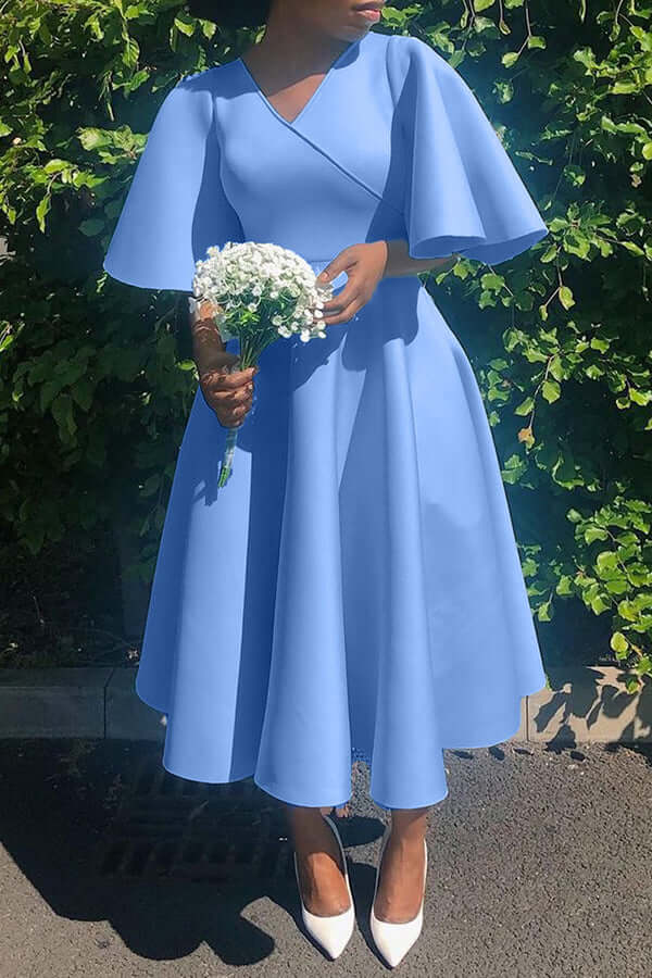 Elegant V-Neck Flutter Sleeve Dress-DESTINY