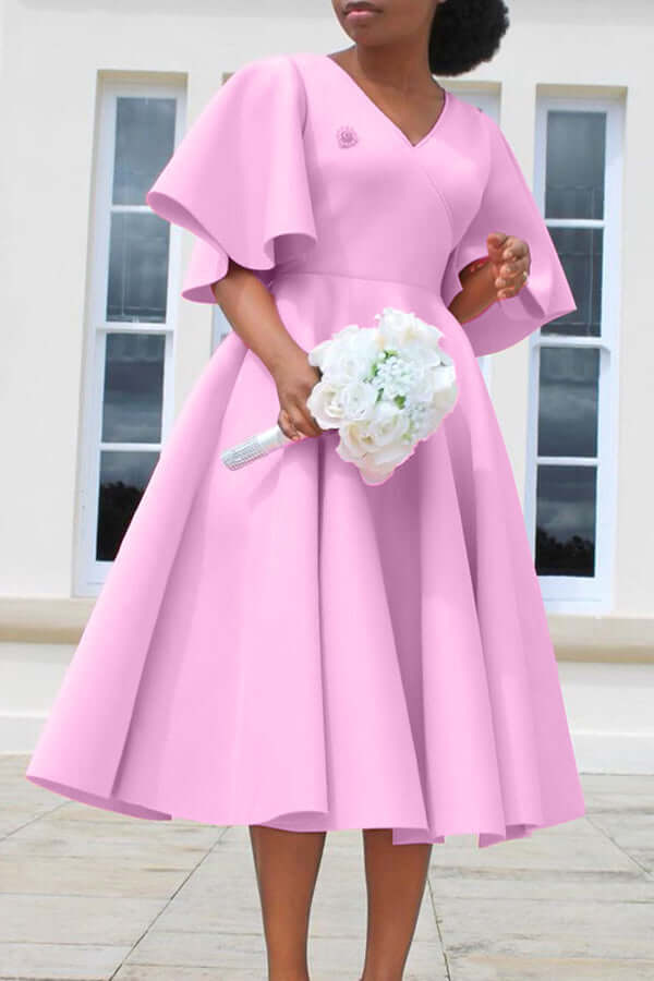 Elegant V-Neck Flutter Sleeve Dress-DESTINY
