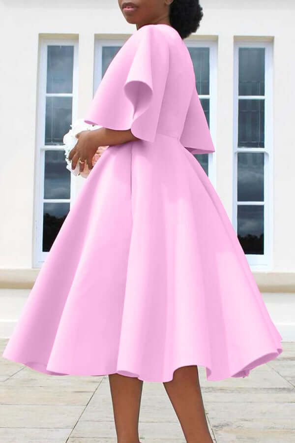 Elegant V-Neck Flutter Sleeve Dress-DESTINY