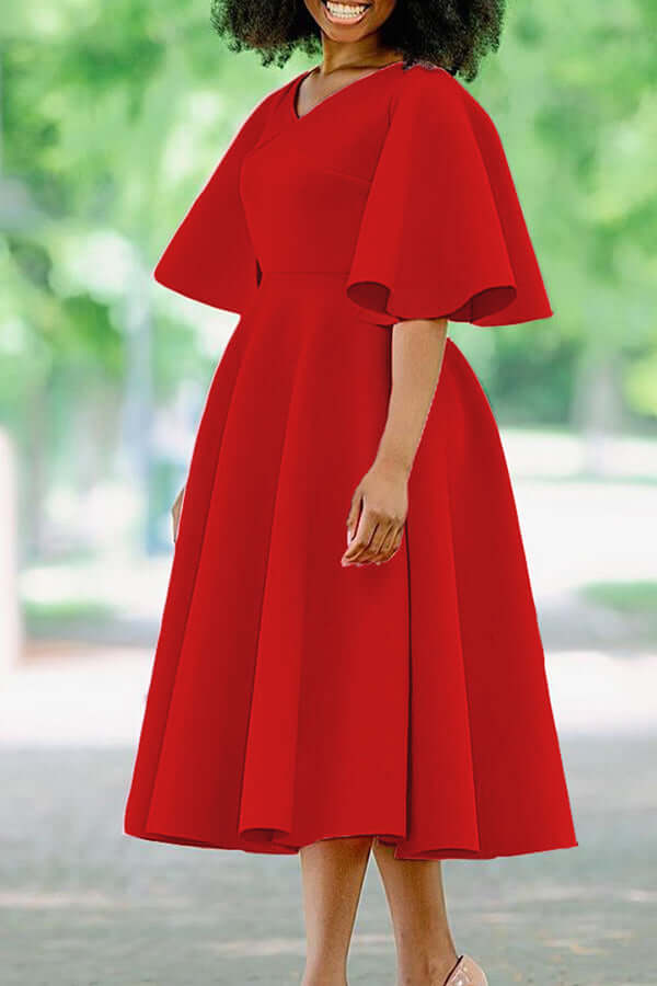 Elegant V-Neck Flutter Sleeve Dress-DESTINY