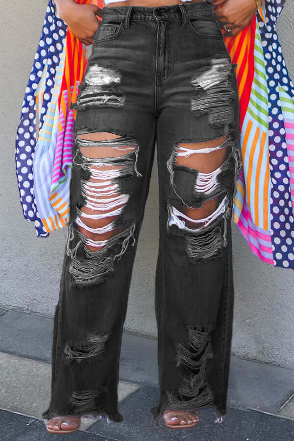 Chic Ripped Straight Leg Jeans-DESTINY