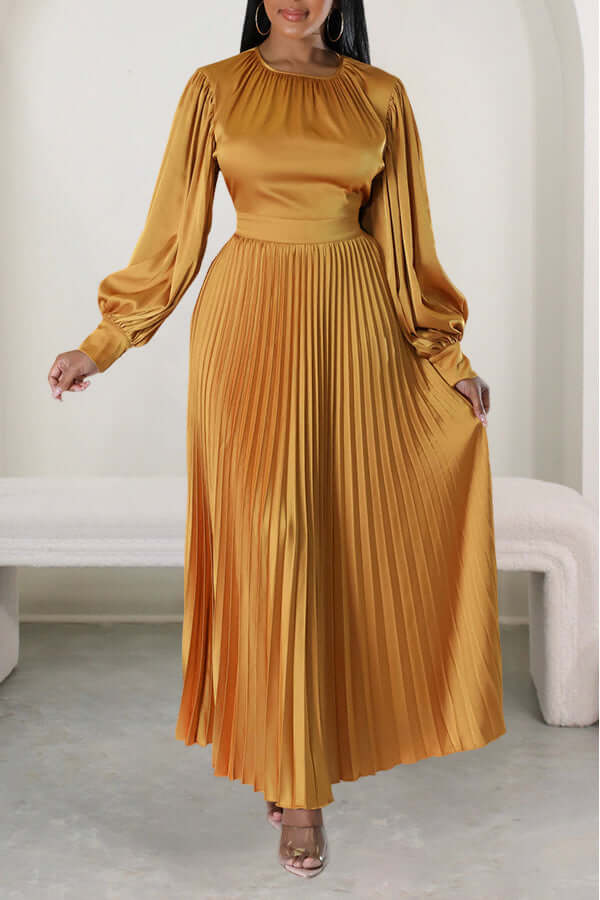 Giving Classy Satin Pleated Maxi Dress-DESTINY