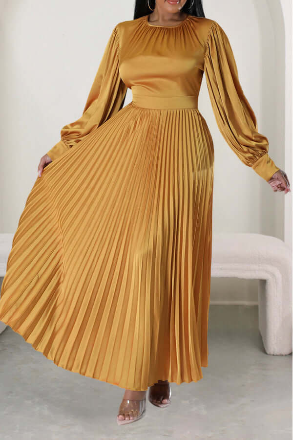 Giving Classy Satin Pleated Maxi Dress-DESTINY