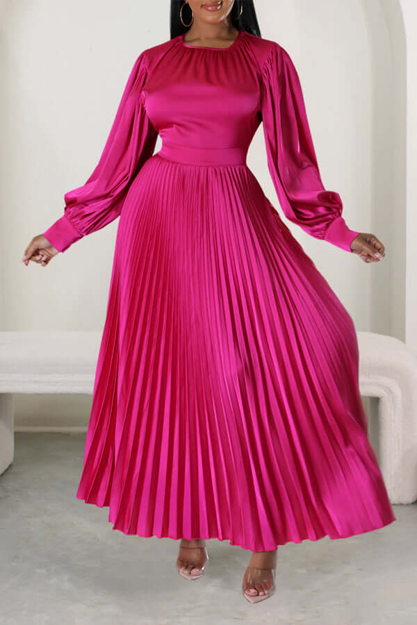 Giving Classy Satin Pleated Maxi Dress-DESTINY