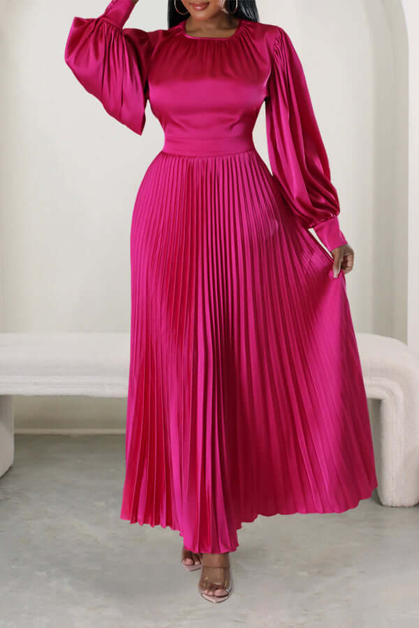 Giving Classy Satin Pleated Maxi Dress-DESTINY