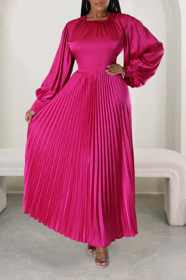 Giving Classy Satin Pleated Maxi Dress-DESTINY