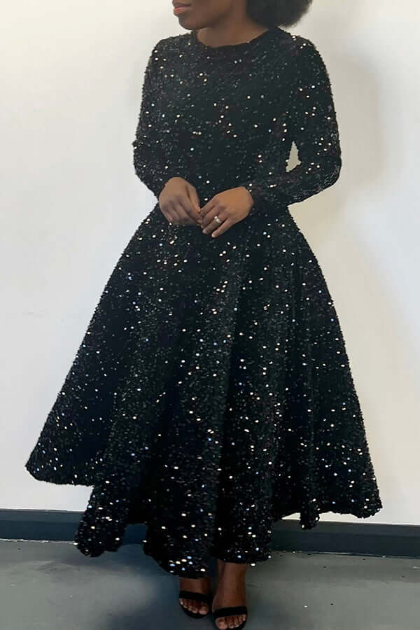 Sparkly Sequin A-line Evening Dress-DESTINY