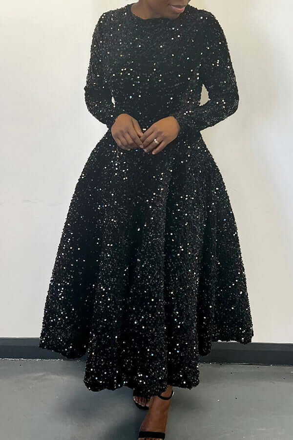 Sparkly Sequin A-line Evening Dress-DESTINY