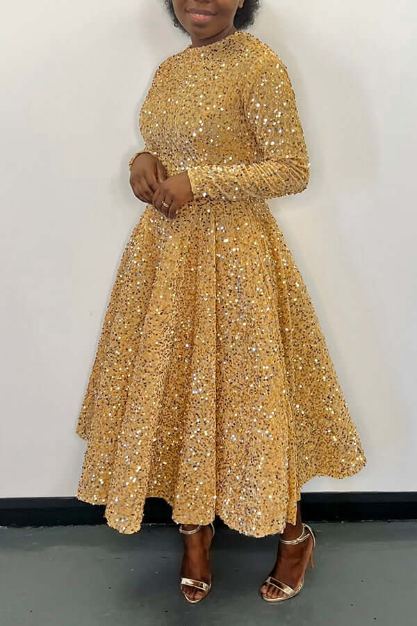 Sparkly Sequin A-line Evening Dress-DESTINY