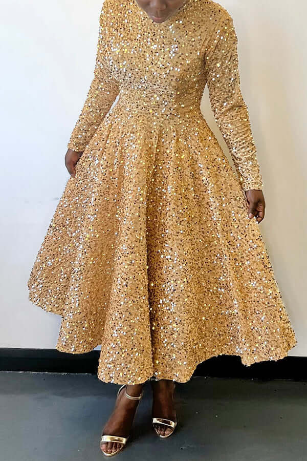 Sparkly Sequin A-line Evening Dress-DESTINY