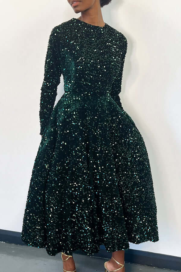 Sparkly Sequin A-line Evening Dress-DESTINY