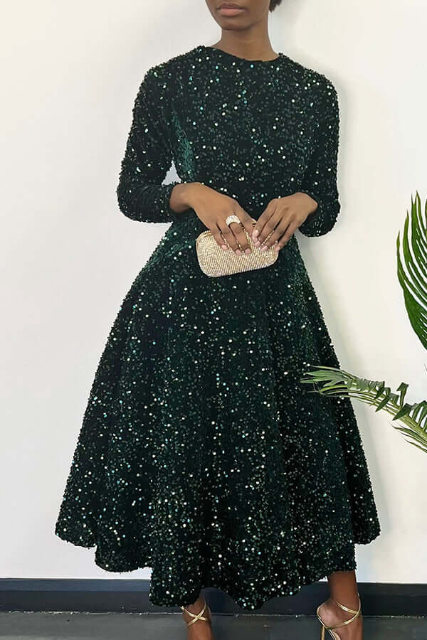 Sparkly Sequin A-line Evening Dress-DESTINY