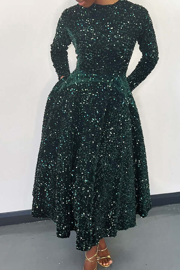Sparkly Sequin A-line Evening Dress-DESTINY
