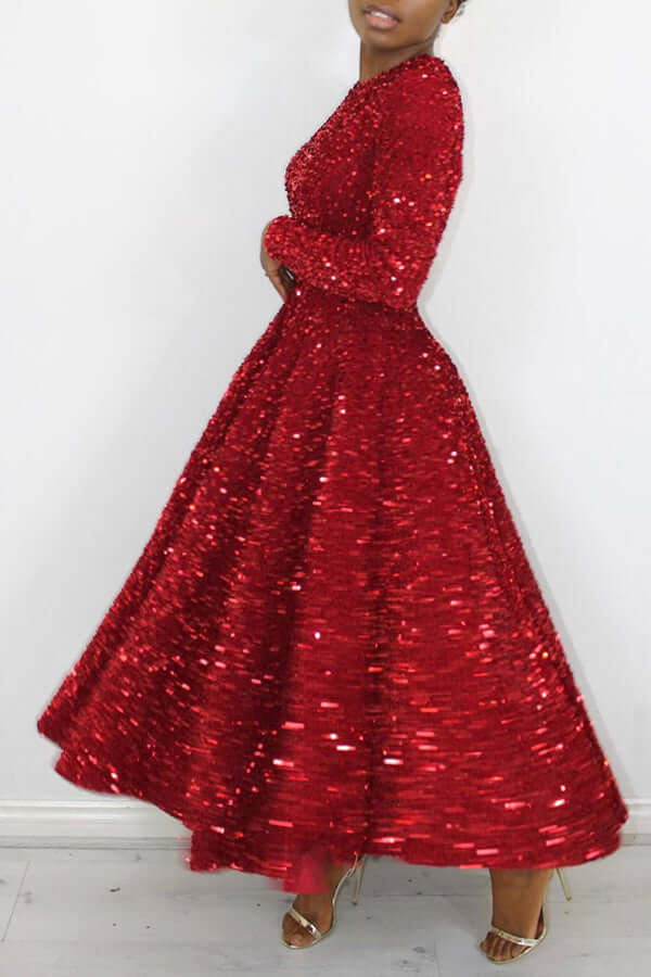 Sparkly Sequin A-line Evening Dress-DESTINY
