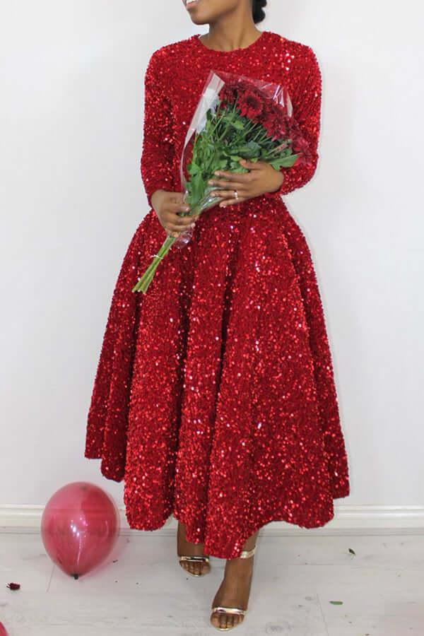 Sparkly Sequin A-line Evening Dress-DESTINY