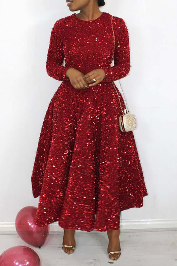 Sparkly Sequin A-line Evening Dress-DESTINY