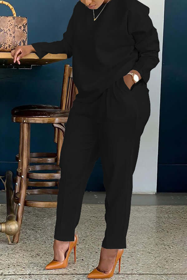 Basic Solid Color Pocket Pants Set-DESTINY