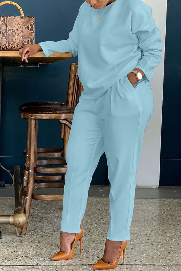 Basic Solid Color Pocket Pants Set-DESTINY