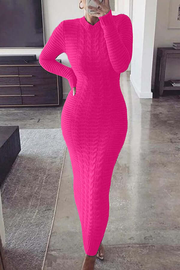 Classic Slim Cable Knit Maxi Dress-DESTINY