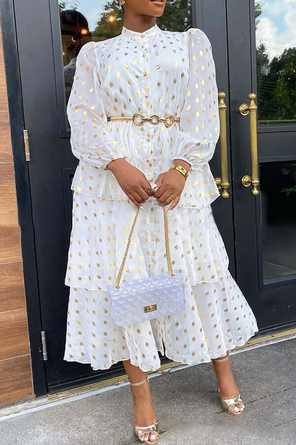 Stylish Layered Hem Button Up Dress-DESTINY