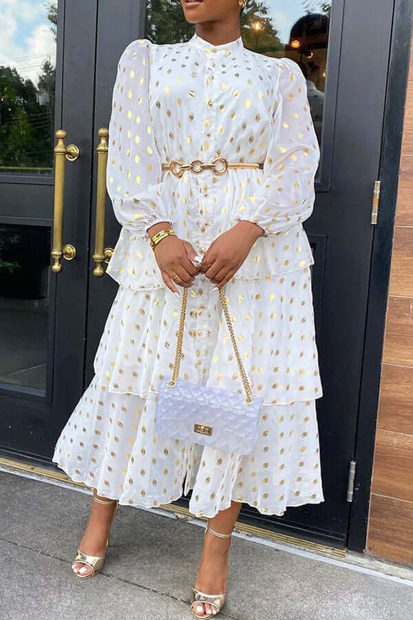 Stylish Layered Hem Button Up Dress-DESTINY