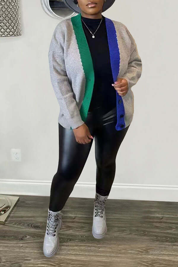 Color Block Button Front Cardigan-DESTINY
