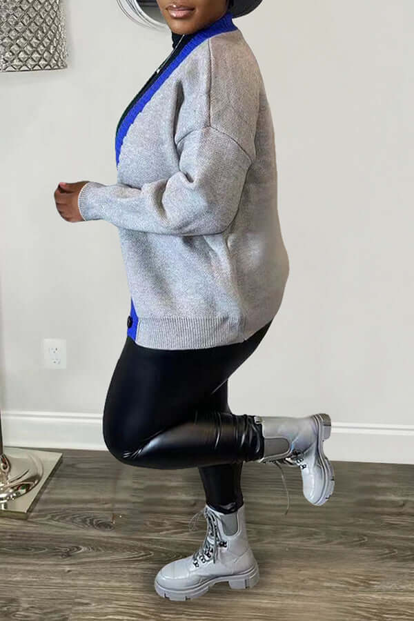 Color Block Button Front Cardigan-DESTINY